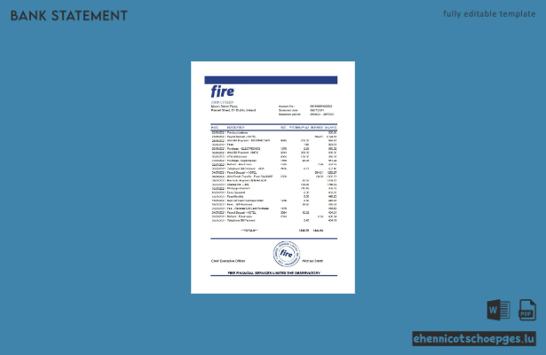 Beispiel eines Kontoauszugs der Ireland Fire Financial Services Limited (Excel-Vorschau)